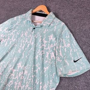 Nike Golf Polo Shirt Mens L Blue White Digital Camo Pattern Stretch Dri-Fit